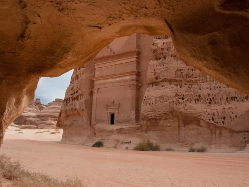 Explore-the-tombs-in-Madain-Saleh-on-the-13-Day-Highlights-of-Holyland -Saudi-Arabia-Jordan-Package-Tour-scaled